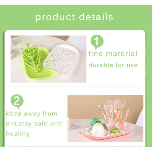 Baby Bottle Drying Rack with Adjustable Branches, Compact Countertop Stand, Green 1