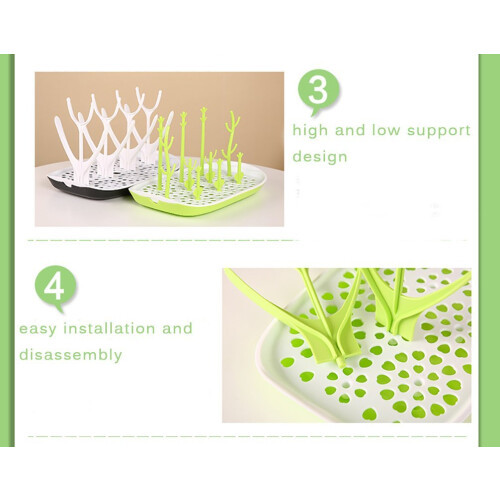 Baby Bottle Drying Rack with Adjustable Branches, Compact Countertop Stand, Green 2