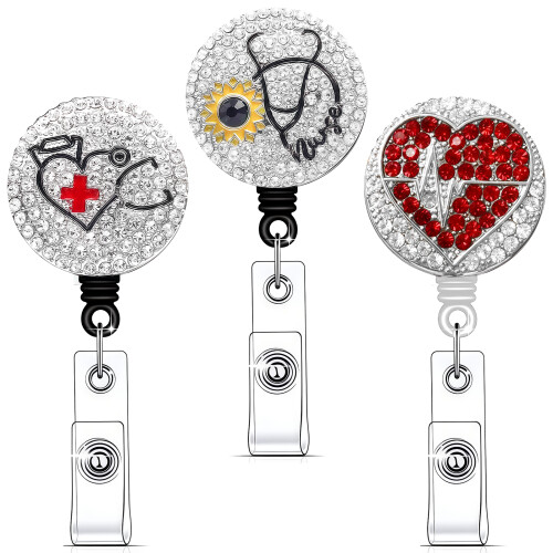 3Pcs Spring Loaded Card Badges Holder Retractable Badges-B
