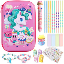 Kids Pencil Case 3D EVA Large Capacity School Supplies Set with ThreeLayer Organizer Cute Pink Design