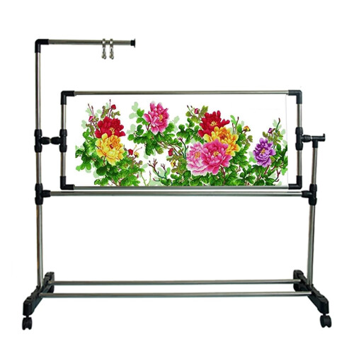 Adjustable Embroidery Stand with Wheels, Height Adjustable Cross Stitch Floor Frame for Needlework Organizer