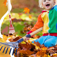 2Pcs Metal Kids Rakes with Hardwood Handle 27 Inch Small Rake for Gardening Rake for Kids Garden Lawn Yard Tools