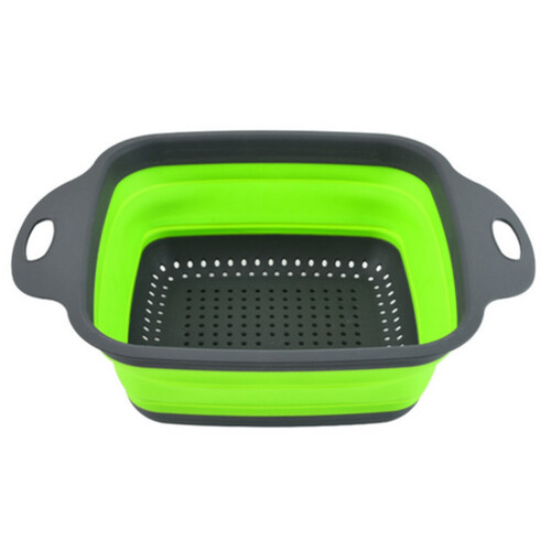 Silicone Folding Drain Fruit Vegetable Washing Basket Foldable Strainer Drainer Kitchen Storage Tool Dish Large Green 1