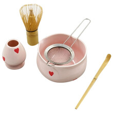 5pcs  Heart Decal Ceramic Matcha Set,Cute Matcha Set Includes Matcha Bowl,Matcha Whisk, Holder,Bamboo Scoop,Sifter