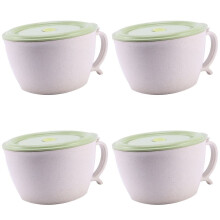 4X Mikrowellen Nudel Schalen mit Deckel - 40 Unzen Großer Weizen Stroh Suppen Tasse mit Telefon Halter - Mikrowellen- und Spülmaschinenfest,