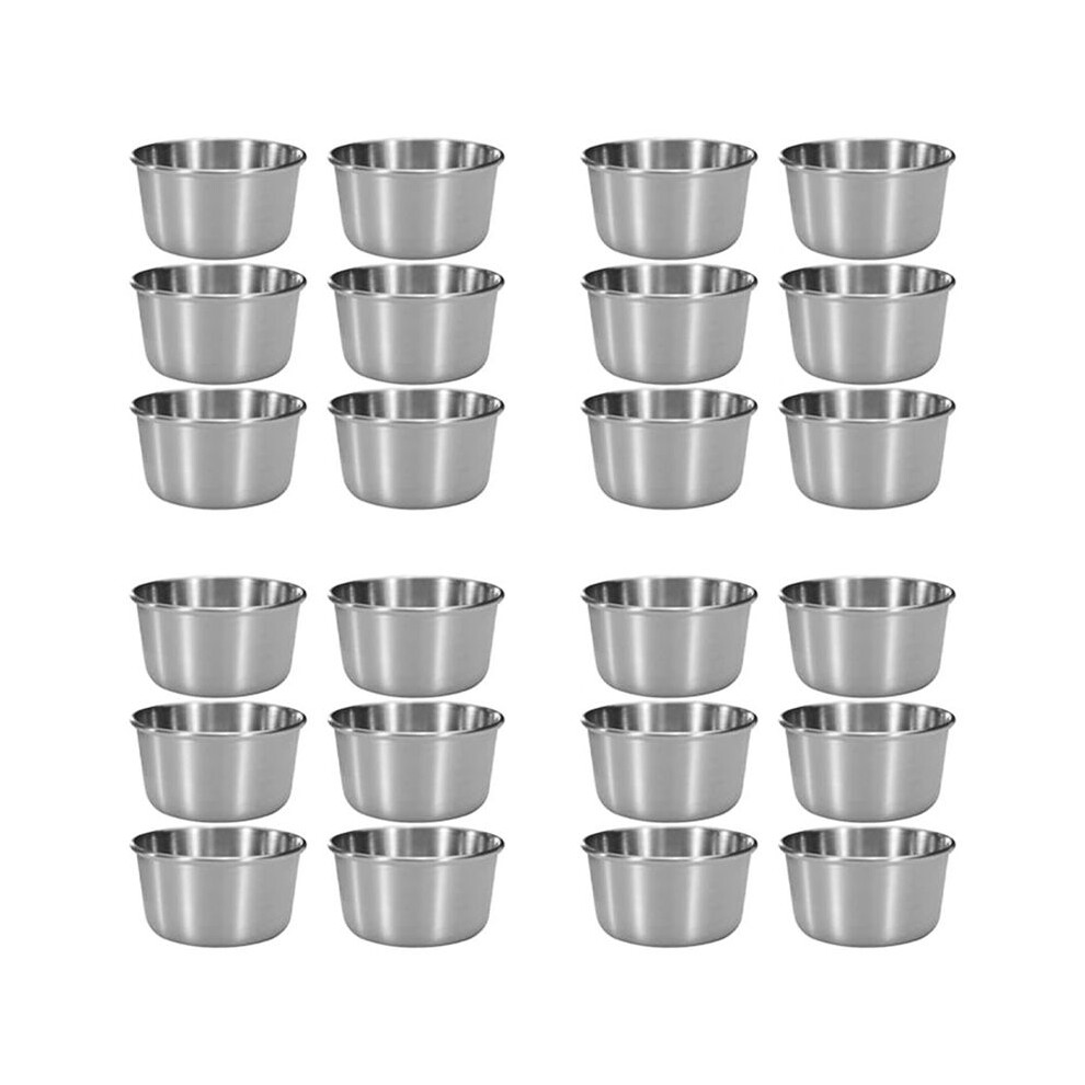 Semoic 24Pcs 2 Oz Stainless Steel Dipping Sauce Cup, Dip Bowls, Reusable Metal Condiment Cups Ramekins Containers (Silver)