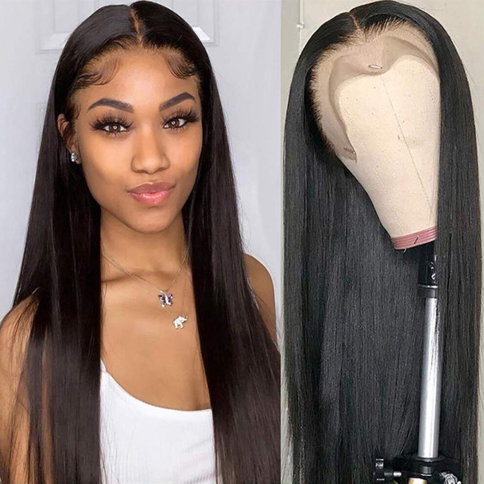 Unisex Human Hair Lace Front Wig 360 Lace Frontal Brazilian Silky Straight Pre Plucked 7 Inch