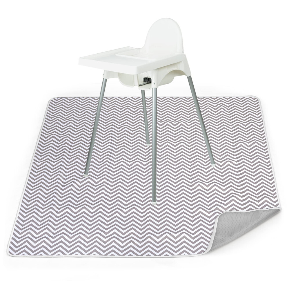 Chair Splash Mat Chevron, Washable Nonslip Baby Feeding Splat Mat Floor Protector Gray