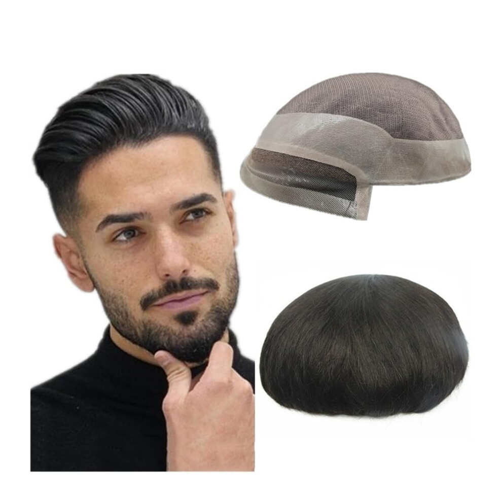 Unisex Men's Hair Toupee European Virgin Human Hairpiece Mono Lace Front 7X9 Inch Natural Hairline