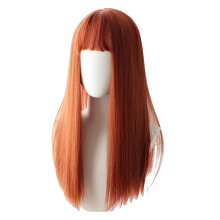 Orange Long Straight Cosplay Wig with Bangs, Heat Resistant Natural Look Lolita Style for Women