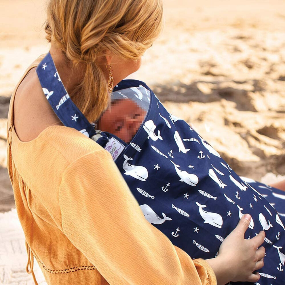 Soft Cotton Nursing Cover for Breastfeeding with Opaque Privacy Fabric, Blue Lightweight Apron