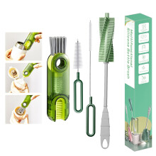 3in1 Bottle Cleaning Brush Set with Long Handle Silicone Brush and Straw Cleaner for Baby Bottles Green