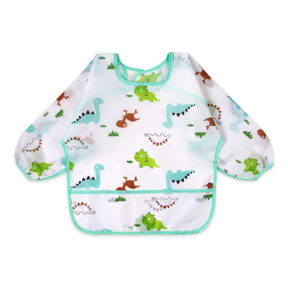 Waterproof Long Sleeve Baby Bib Set with Crumb Catcher Pocket, Stain Resistant Feeding Smock 12–24M