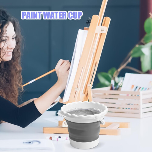 Paint Brush Cleaner Cup with Secure Storage, Foldable Silicone Washer for Multiple Brushes, Gray 1