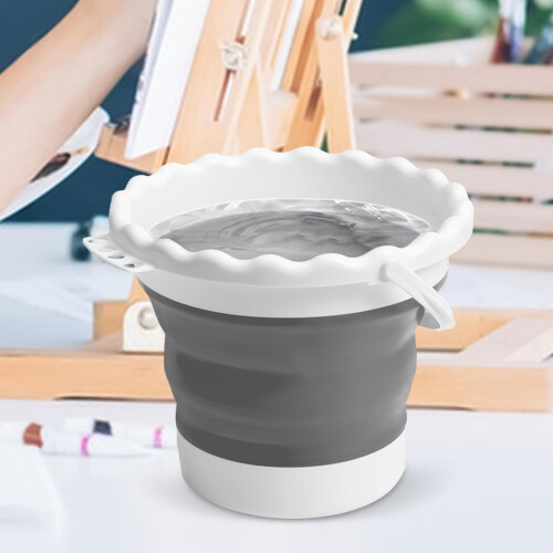 Paint Brush Cleaner Cup with Secure Storage, Foldable Silicone Washer for Multiple Brushes, Gray 2