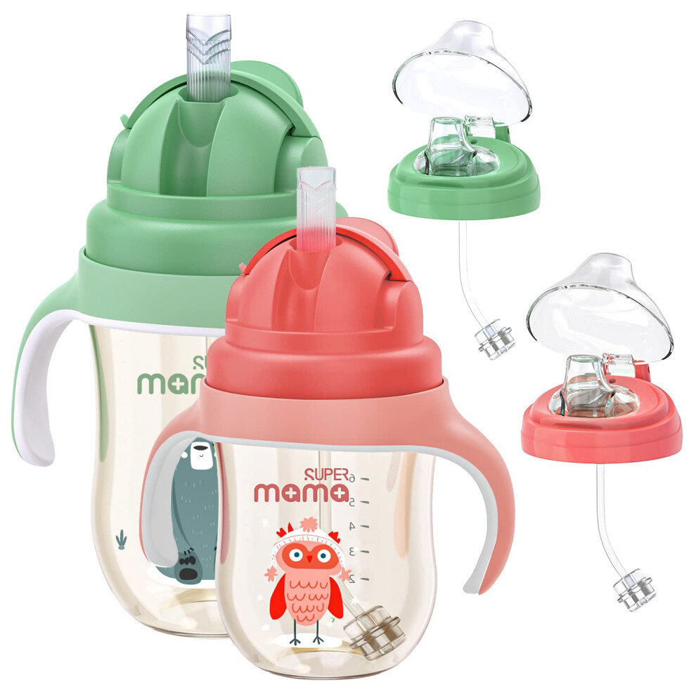Toddler Sippy Cup Set No Spill Weighted Straw PPSU with Handles 9oz and 11oz Training Cups