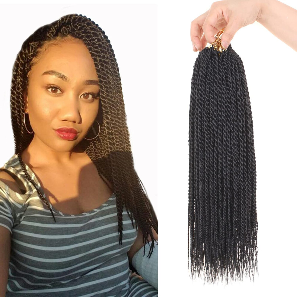Unisex Black 14 Inch Prelooped Senegalese Twist Crochet Braids Hair Extensions, 8 Packs For Women