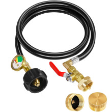Propane Refill Adapter Hose 3FT with Gauge and Shut Off Valve, Durable PVC Build for 1 lb Tanks