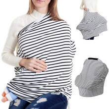4 in 1 Multiuse Nursing Cover for Breastfeeding and Baby Car Seat, Soft Stretchable Stripe Canopy for Boys and Girls