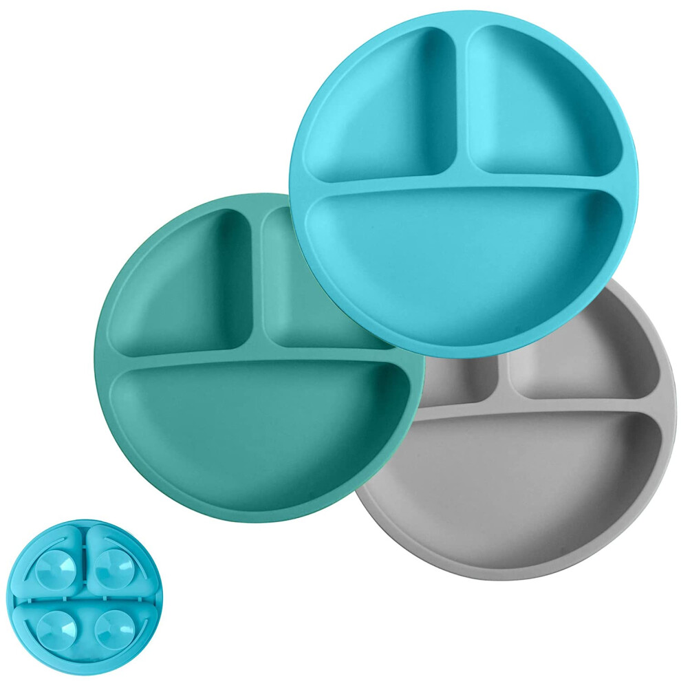 Toddler Suction Plate BPA  Silicone with StayPut Divided Design, Microwave Dishwasher Safe Baby Feeding Plate