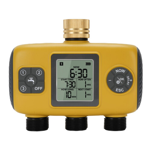 3 Outlet Digital Water Timer with Triple Zone Control, Programmable Sprinkler Timer with Rain Delay for Lawn and Garden
