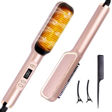 Hair Straightener Brush for Women Ionic Ceramic Comb 2 in 1 Styling 20s Fast Heat Rose Gold