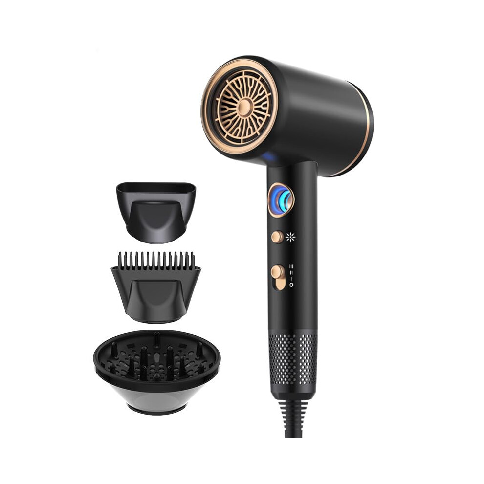 Black Ionic Hair Dryer 1875W With Diffuser, Fast Drying Low Noise Professional Hair Dryer For Women