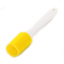 Yellow Silicone Baby Bottle Brush with Soft Bristles and Long Ergonomic Handle for Easy Cleaning