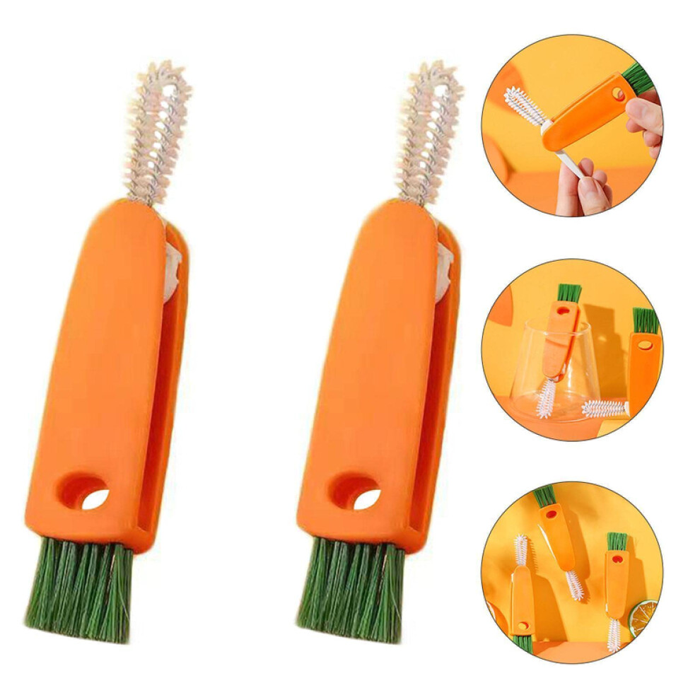 Cup Lid Cleaning Brush Set with Ergonomic Carrot Handle for Baby Bottles and Deep Groove Cleaning