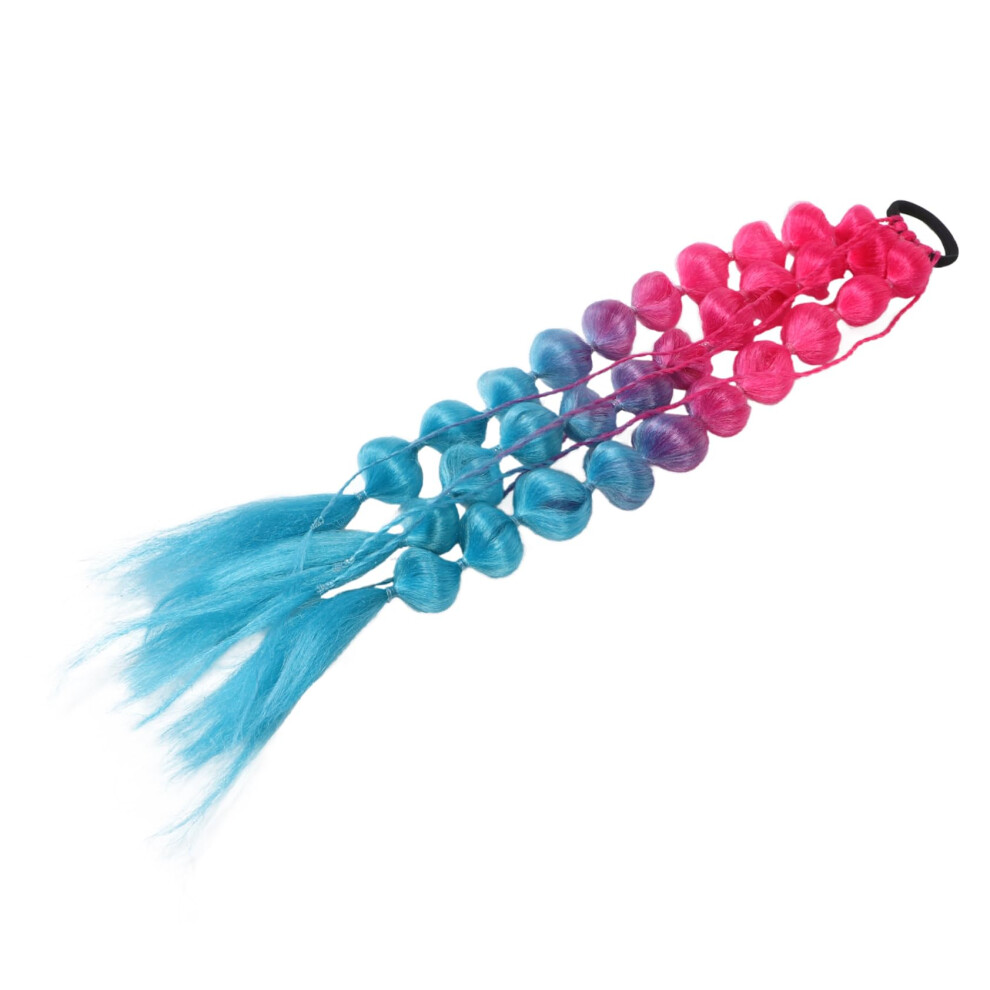 Braided Hair Extensions Rainbow Long Ponytail with Bubble Holders Colorful Synthetic for Kids