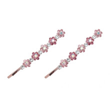 Hair Pins Set with Elegant Pink Rhinestone Flowers, Durable Metal Clips for Women Wedding Party