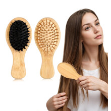 2PCS Mini Boar Bristle Bamboo Hair Brush for Wet and Dry Hair, Frizz Reduction, Travel Size
