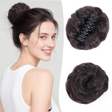 Messy Bun Hair Piece for Women Dark Brown Wavy Hair Bun Extension with Claw Clip Instant Volume