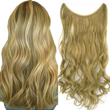 24 Inch Curly Halo Hair Extensions Golden Honey Blonde Synthetic Heat Resistant Invisible Wire