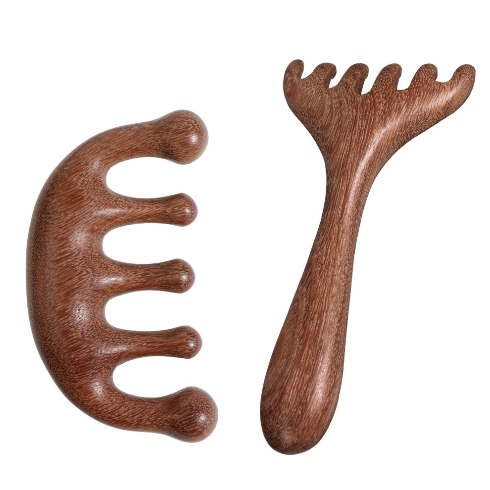 Wooden Scalp Massager and Wide Tooth Comb Set for Gentle Hair Detangling