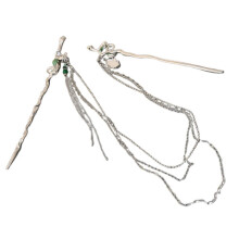 Vintage Chinese Hair Stick with Tassel Snake Motif Silver Alloy Hair Pin for Elegant Bun Hold
