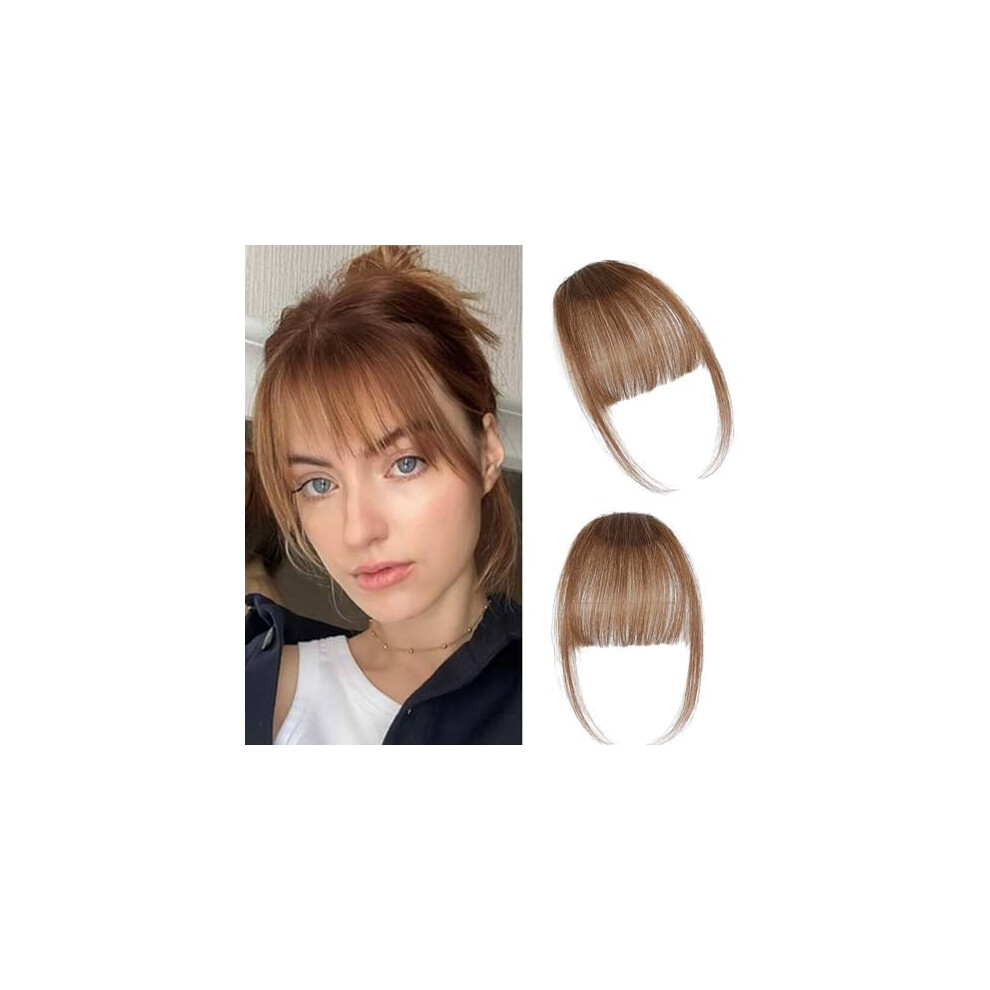 Light Brown Clip in Bangs Real Human Hair Fringe with Invisible Secure Clips for Daily Wear