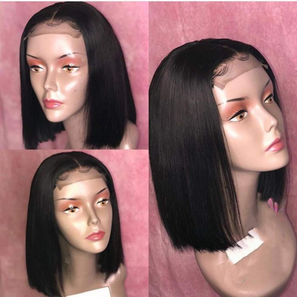 Human Hair Lace Front Bob Wig 4x4 Straight Pre Plucked with Baby Hair Glueless 150% Density 10inch
