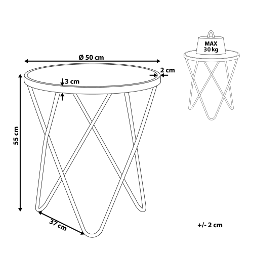 Beliani Side Table MERIDIAN Tempered Glass Marble/ Gold 2
