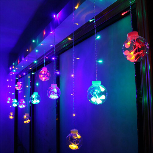 Cortina de luzes LED com 12 bolas brancas, 108 LEDs, 8