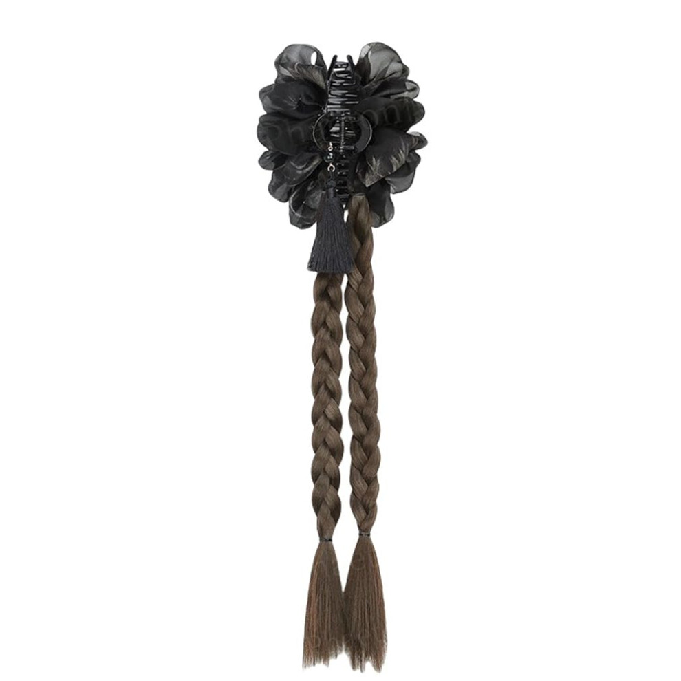Brown Braided Ponytail Hair Extensions Clip In with Claw Clip Heat Resistant Synthetic Hairpiece