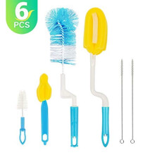 6 Piece Baby Bottle Cleaning Brush Set with Nipple Cleaner Blue, 360 Deep Reach Scratch‑ Sponge Head