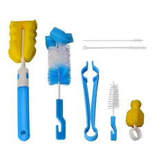 Bottle Cleaning Brush Set 7 Pcs with Soft Nonscratch Bristles for Baby Bottles and Nipples Blue