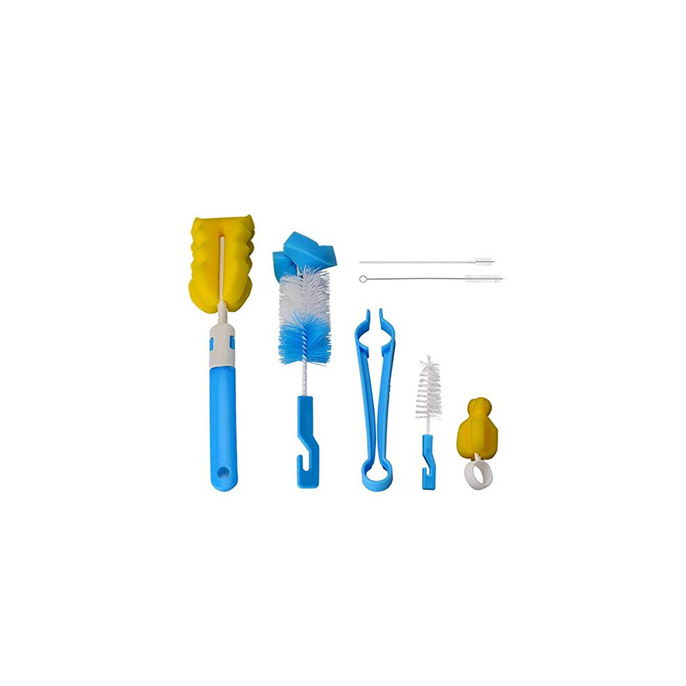 Bottle Cleaning Brush Set 7 Pcs With Soft Nonscratch Bristles For Baby Bottles And Nipples Blue
