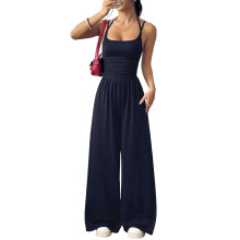Sommarjumpsuit med Spaghettiband och Vida Byxor för Kvinnor Djupblå XL