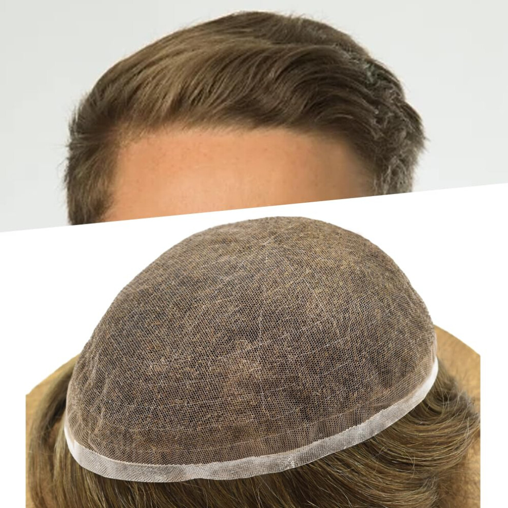 Unisex Brown Mens Toupee Human Hair Wig With Ultra Natural Hairline, French Lace 8X10 Medium Light