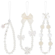 Beaded Pearl Phone Charm Wrist Strap Set for Women, Cute Flower Bow AntiDrop Lanyard 3Pcs