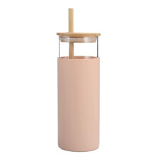 Glass Water Bottle with Stable Suction Base and Reusable Straw Lid for Coffee, Travel and Office