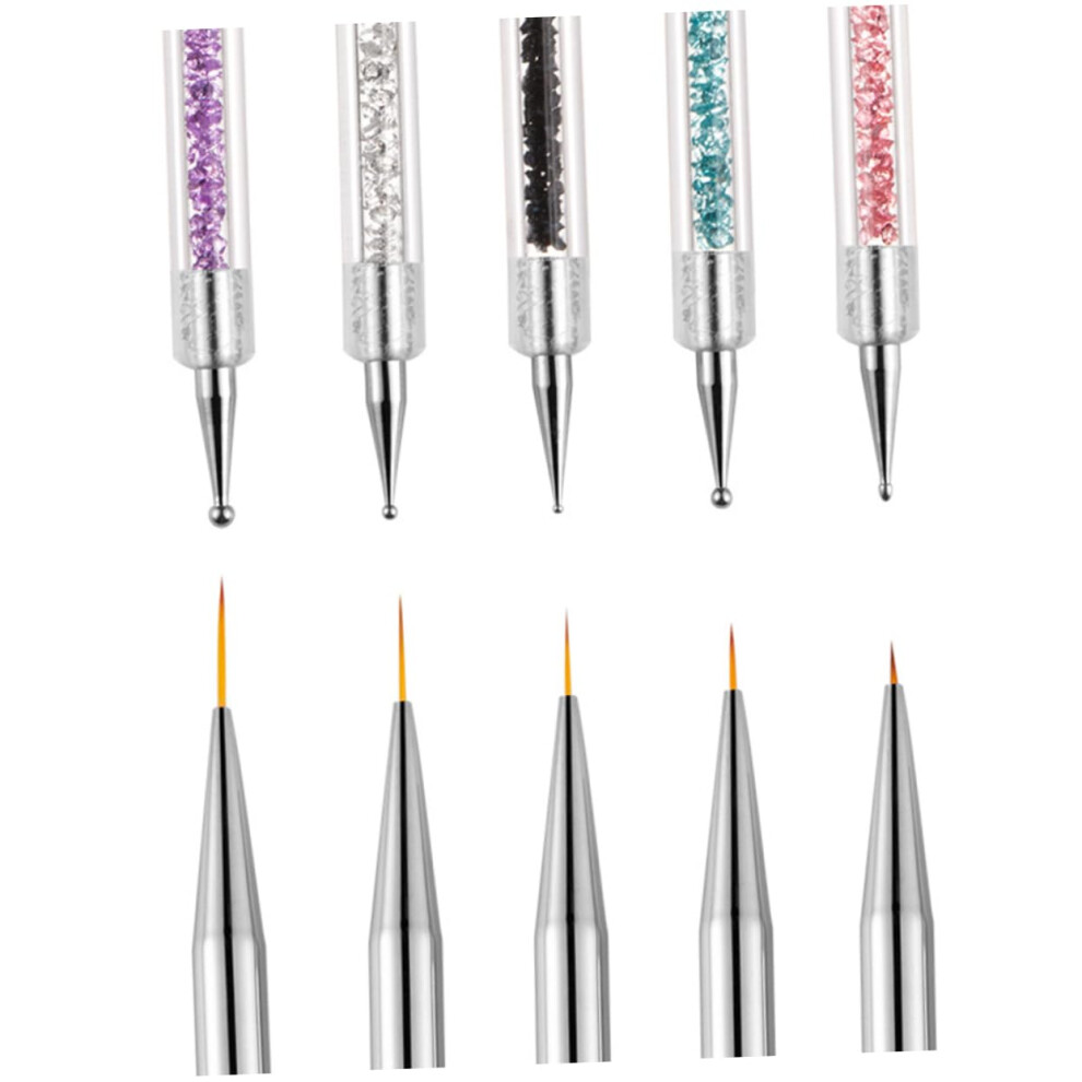 5pcs Double Ended Nail Art Brush Pen Set with Durable Nylon Bristles for Precise Detail Control