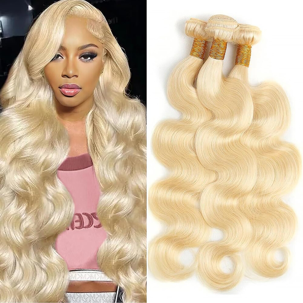 Unisex 613 Blonde Brazilian Body Wave Human Hair Bundles Virgin Weave 24 26 28 Inch Double Weft